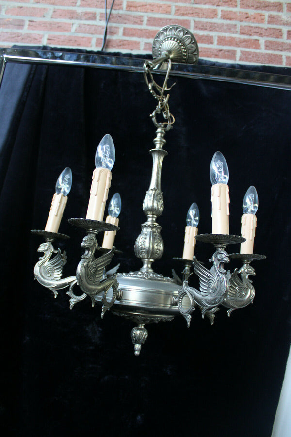Vintage 1970 Gothic castle bronze dragon chandelier lamp
