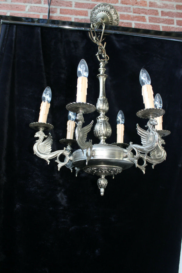 Vintage 1970 Gothic castle bronze dragon chandelier lamp