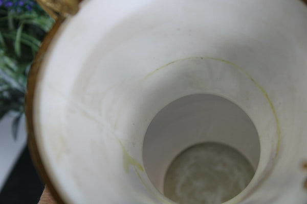 pair antique opaline glass Vases floral decor dragon handles rare