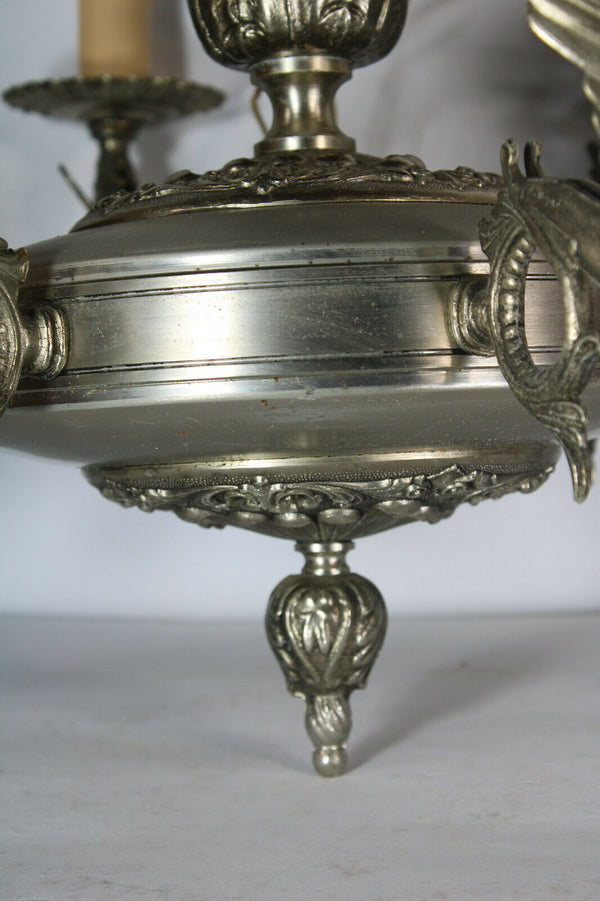 Vintage 1970 Gothic castle bronze dragon chandelier lamp