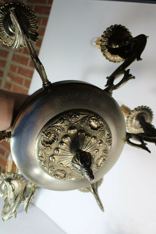 Vintage 1970 Gothic castle bronze dragon chandelier lamp