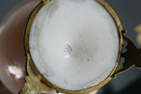 pair antique opaline glass Vases floral decor dragon handles rare