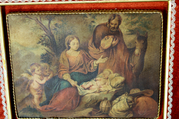 vintage italian flight into egypt christ jesus scene on canvas framed