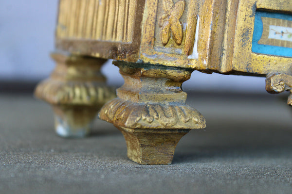 PAIR antique spelter porcelain sevres putti lion head candelabras candle holders