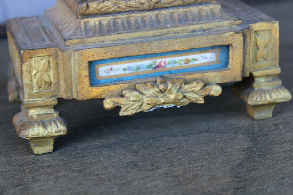 PAIR antique spelter porcelain sevres putti lion head candelabras candle holders