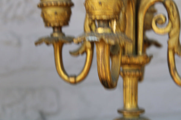 PAIR antique spelter porcelain sevres putti lion head candelabras candle holders