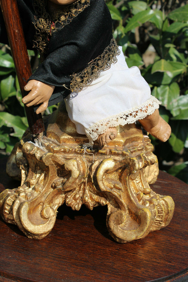 Rare antique wood carved young jesus statue crucifix XIII c religious