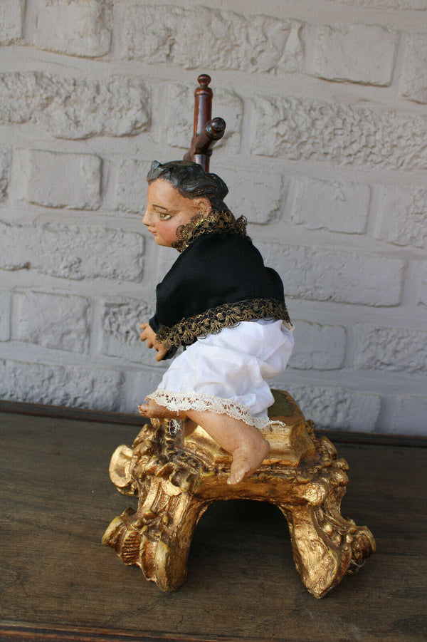 Rare antique wood carved young jesus statue crucifix XIII c religious