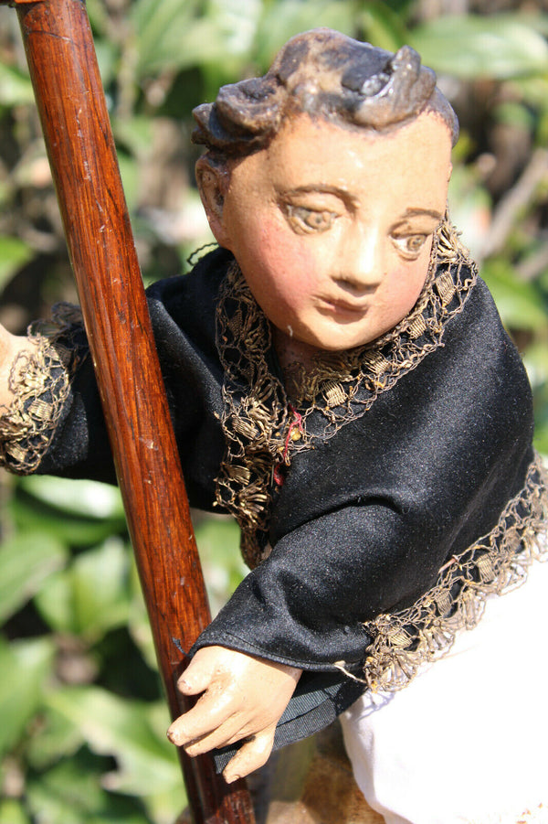 Rare antique wood carved young jesus statue crucifix XIII c religious