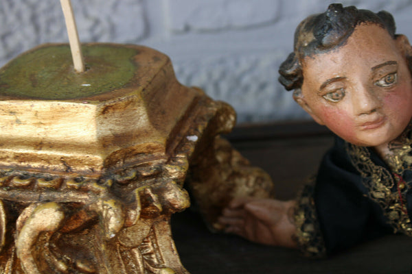 Rare antique wood carved young jesus statue crucifix XIII c religious