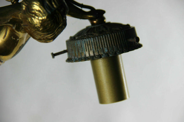 French Angel putti cherubs 3 arms chandelier pendant bronze 1960s