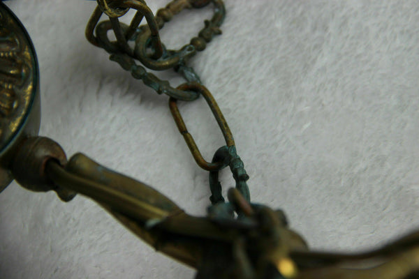 French Angel putti cherubs 3 arms chandelier pendant bronze 1960s