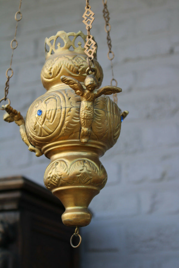 Small Church Religious sanctuary lamp angel figurine stones