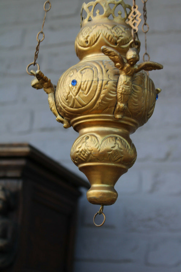 Small Church Religious sanctuary lamp angel figurine stones