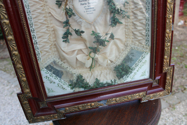 Antique german Bridal 1980 Gift memory Frame religious floral