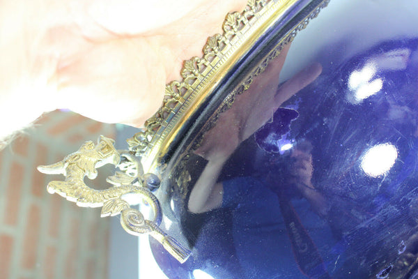 Antique bronze faience blue dragon satyr head jardiniere planter vase