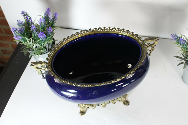 Antique bronze faience blue dragon satyr head jardiniere planter vase