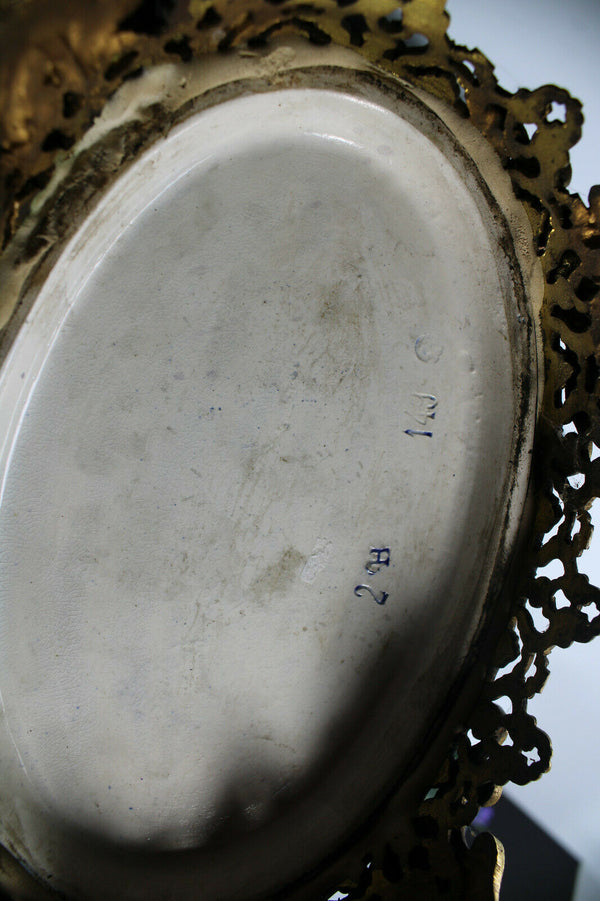 Antique bronze faience blue dragon satyr head jardiniere planter vase