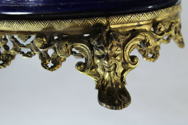 Antique bronze faience blue dragon satyr head jardiniere planter vase