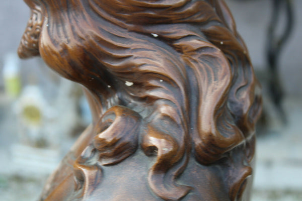 Antique LARGE french chalk Bust sacred heart christ jesus signed 1930s