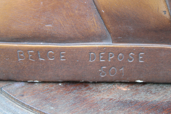 Antique LARGE french chalk Bust sacred heart christ jesus signed 1930s