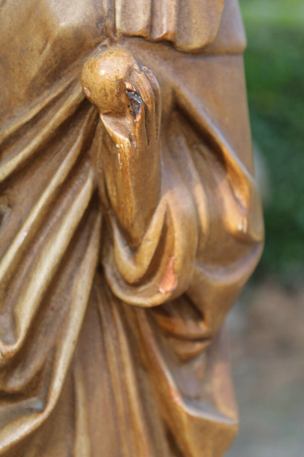 Antique LARGE french chalk madonna child statue signed