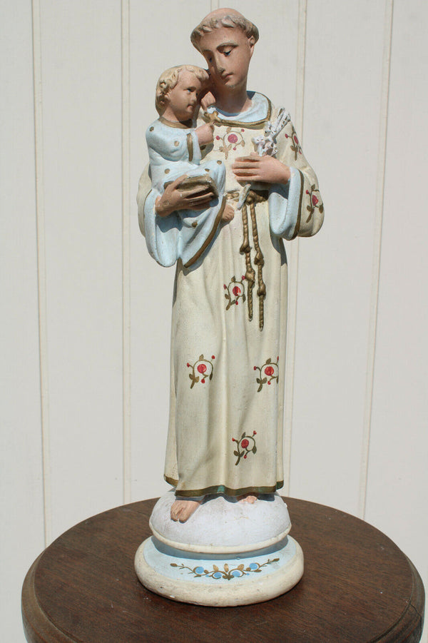 Rare antique chalk statue of saint anthony white paint religious