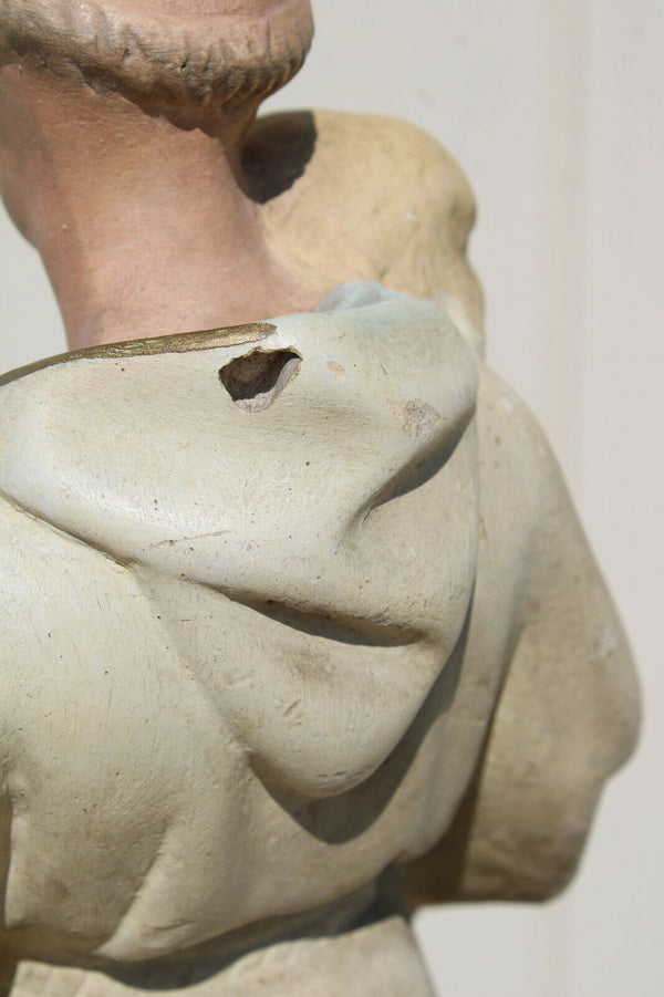 Rare antique chalk statue of saint anthony white paint religious