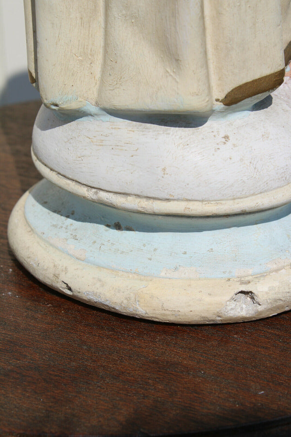 Rare antique chalk statue of saint anthony white paint religious