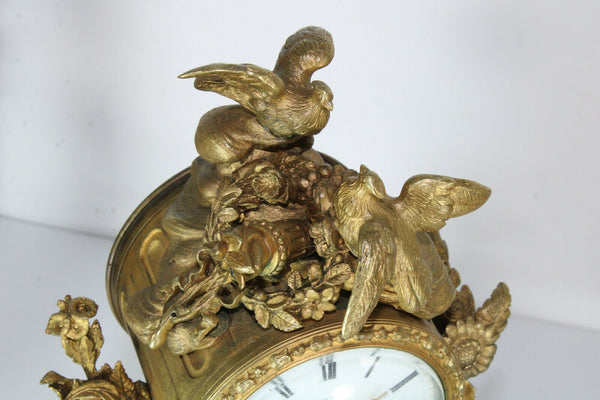 Antique 19th SEVRES porcelain putti angel brass mantel clock set candle holder