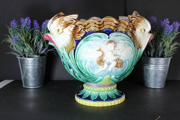 Antique Boch freres pottery marked planter jardiniere dolphin fish rare