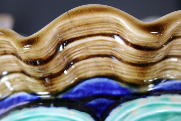 Antique Boch freres pottery marked planter jardiniere dolphin fish rare