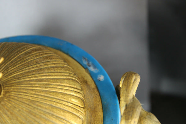 Antique 19thc SEVRES porcelain brass mantel clock putti cherub lion heads