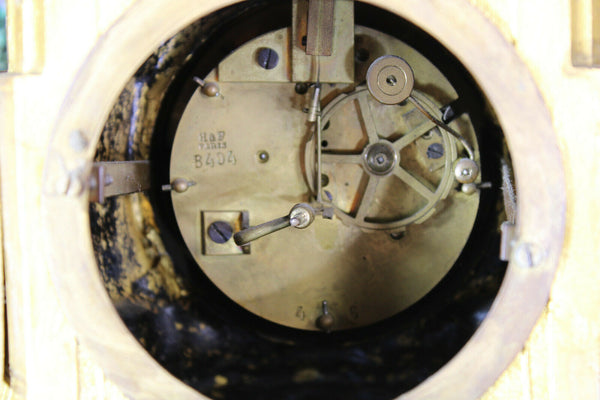 Antique 19thc SEVRES porcelain brass mantel clock putti cherub lion heads