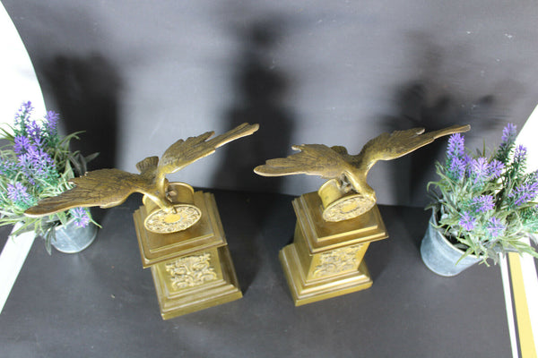PAIR Antique bronze fireplace andirons eagle empire design