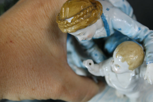 PAIR german bisque porcelain baby playing mom Figurine statues marked