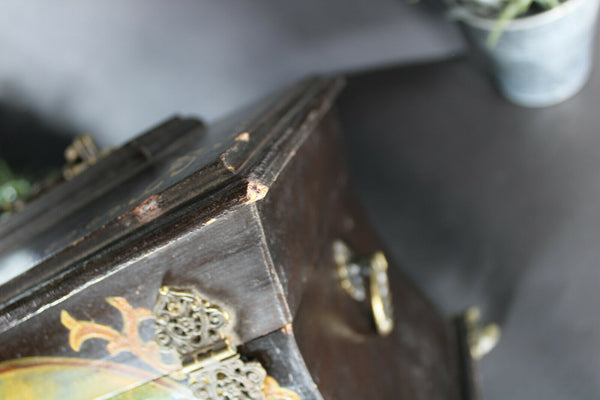 Antique French Wood carved dog painting napoleon III box