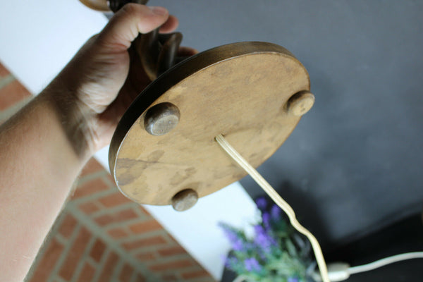 pair vintage barley twist wood carved table lamps