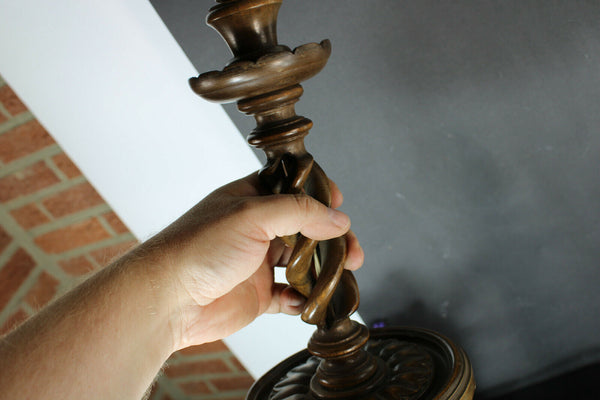 pair vintage barley twist wood carved table lamps