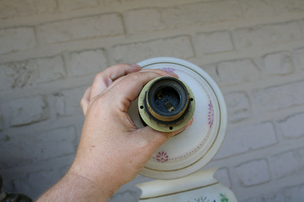 Antique French opaline glass Enamel hand paint Table lamp