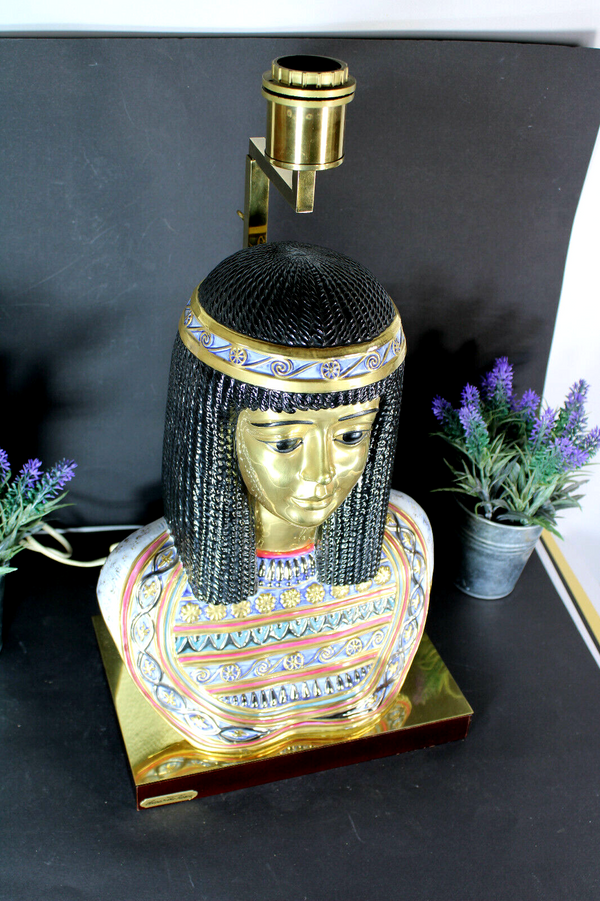 hollywood regency Edoardo TASCA Cleopatra bust porcelain table lamp capodimonte