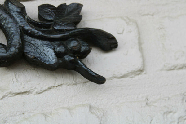 Antique black forest wood carved Wall panel with clock hat rack hunting theme