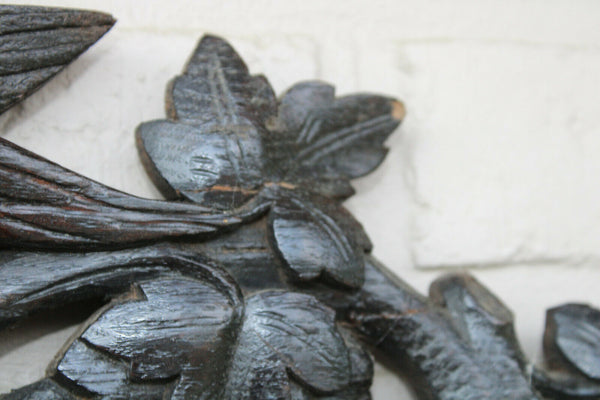 Antique black forest wood carved Wall panel with clock hat rack hunting theme