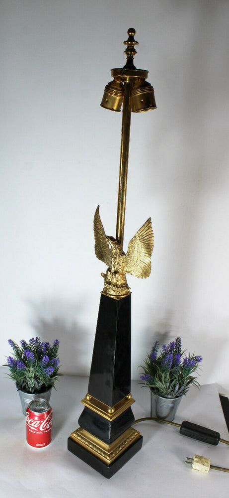 XL 37" Hollywood regency MAISON DEKNUDT Eagle brass obelisk lamp rare