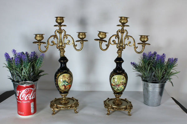 pair ACF sevres porcelain marked Candelabras candle holder victorian scene