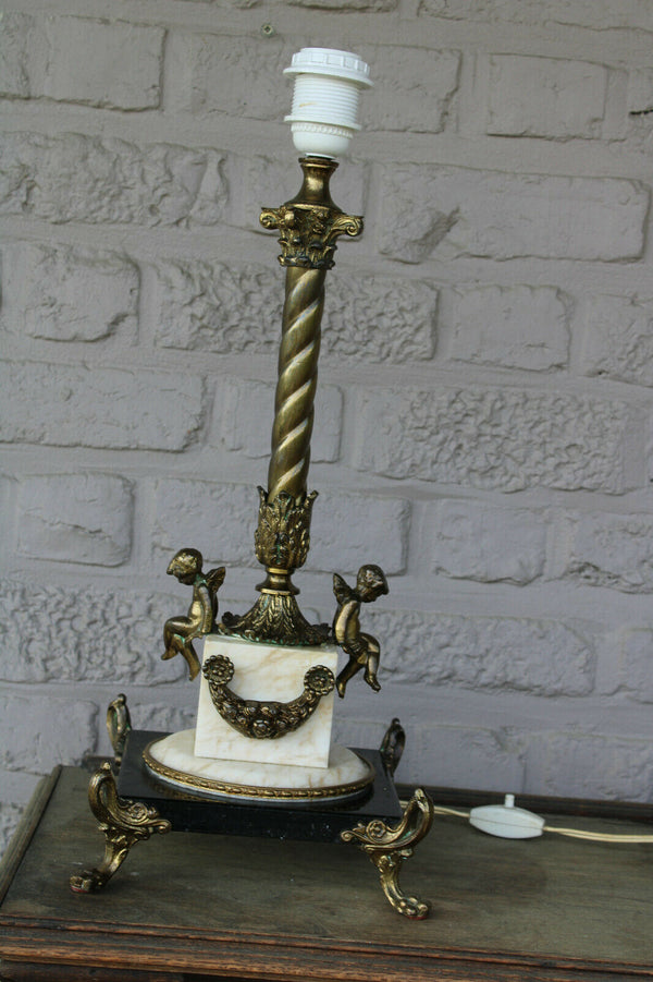 Antique bronze marble base putti cherun angel figurine table lamp