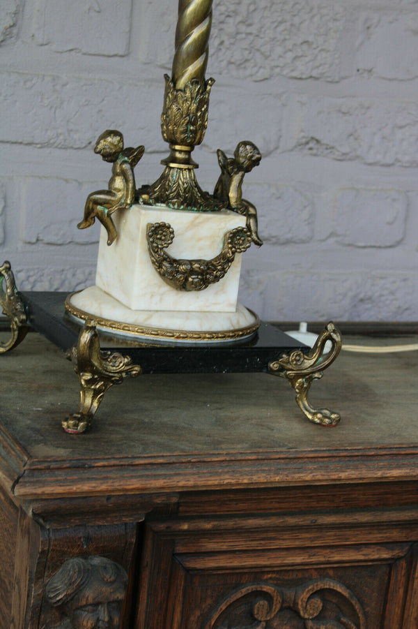 Antique bronze marble base putti cherun angel figurine table lamp