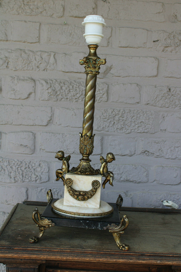 Antique bronze marble base putti cherun angel figurine table lamp