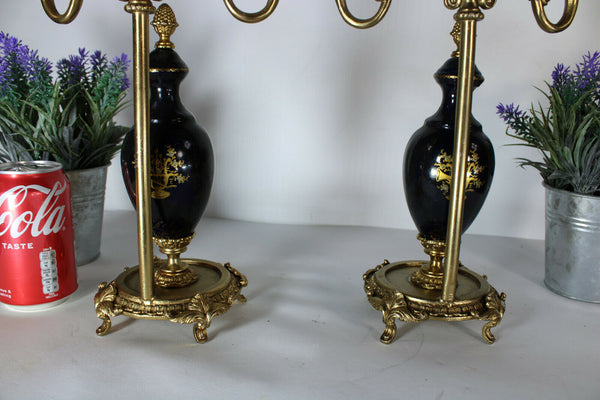 pair ACF sevres porcelain marked Candelabras candle holder victorian scene