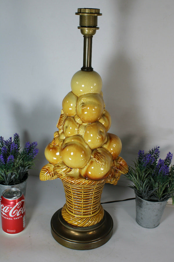 Vintage italian hollywood regency faience apple grape fruit basket lamp 1970